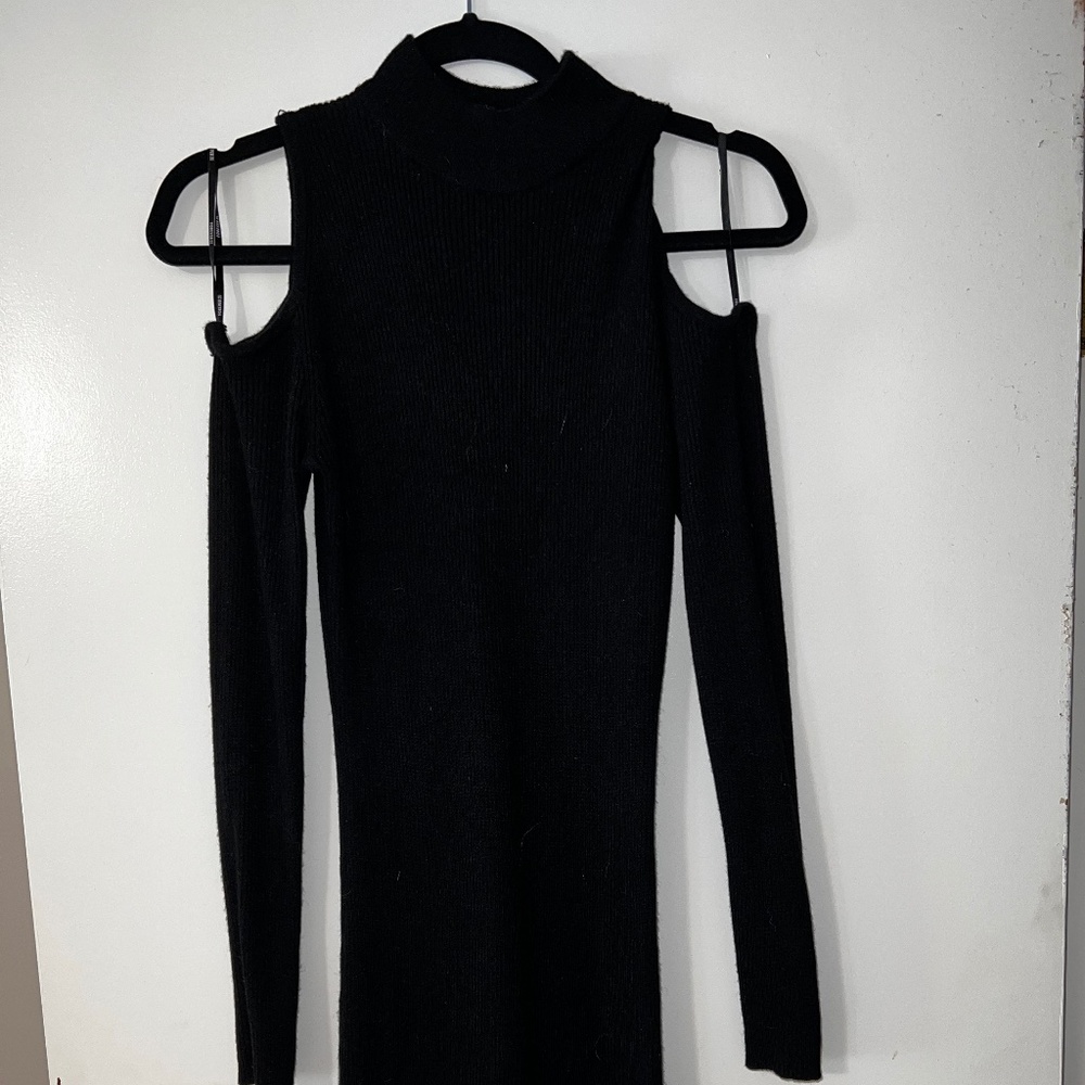 Black long sleeve body con dress